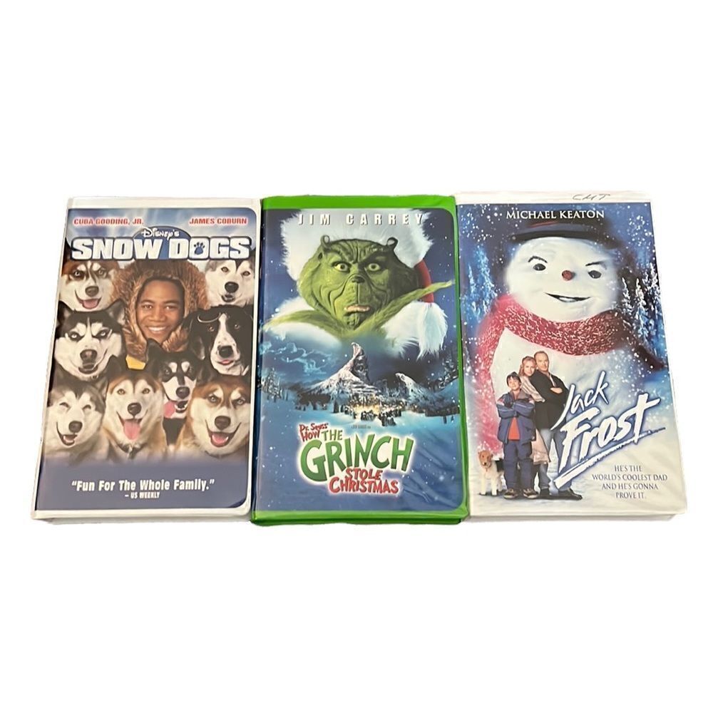 Vintage VHS Movies Grinch, Snow Dogs, & Jack Frost Clamshell Case Christmas